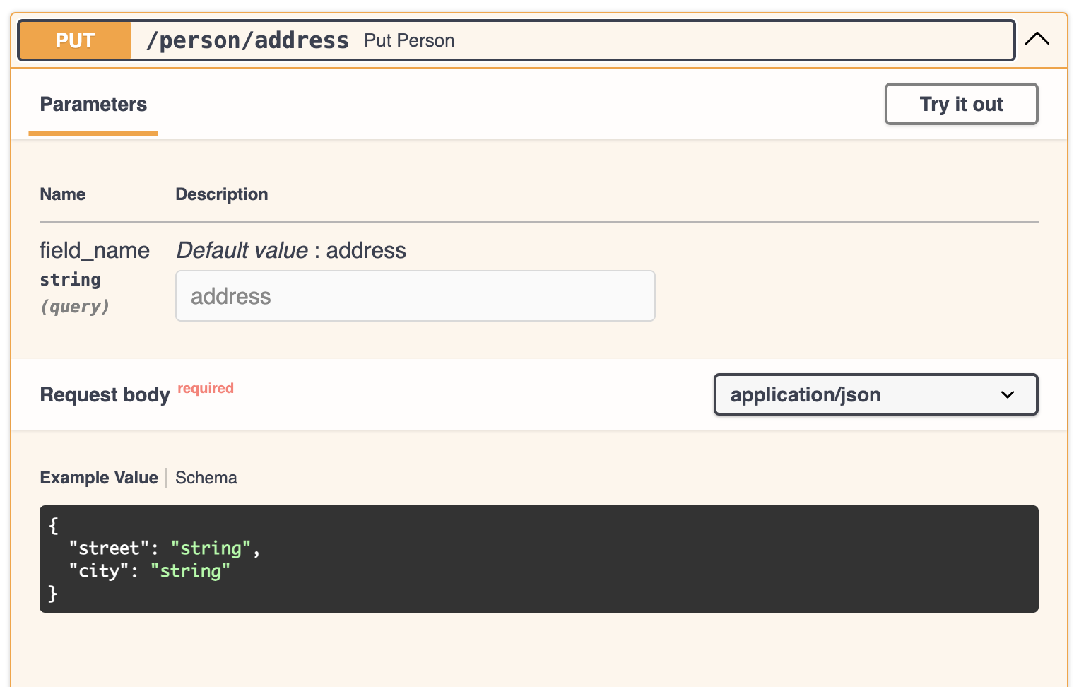Showing FastAPI documentation for a dynamically generated endpoint with an input Screenshot of FastAPI docs